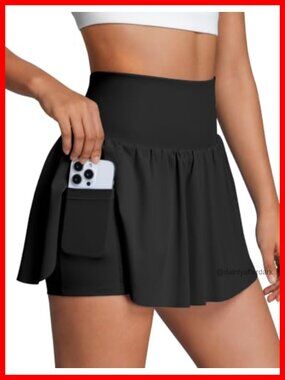 Tennis Skirt with Built-in Shorts | 2 Pockets High Waisted Skort